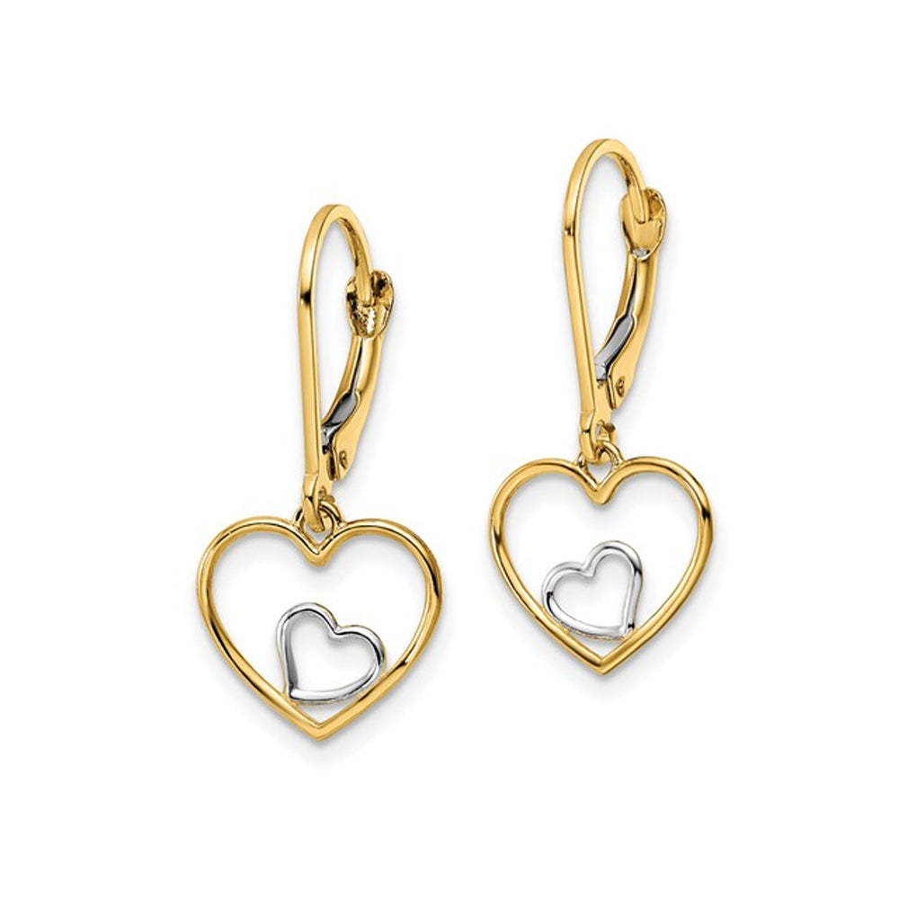 14K Yellow and White Gold Heart Dangle Earrings Image 3