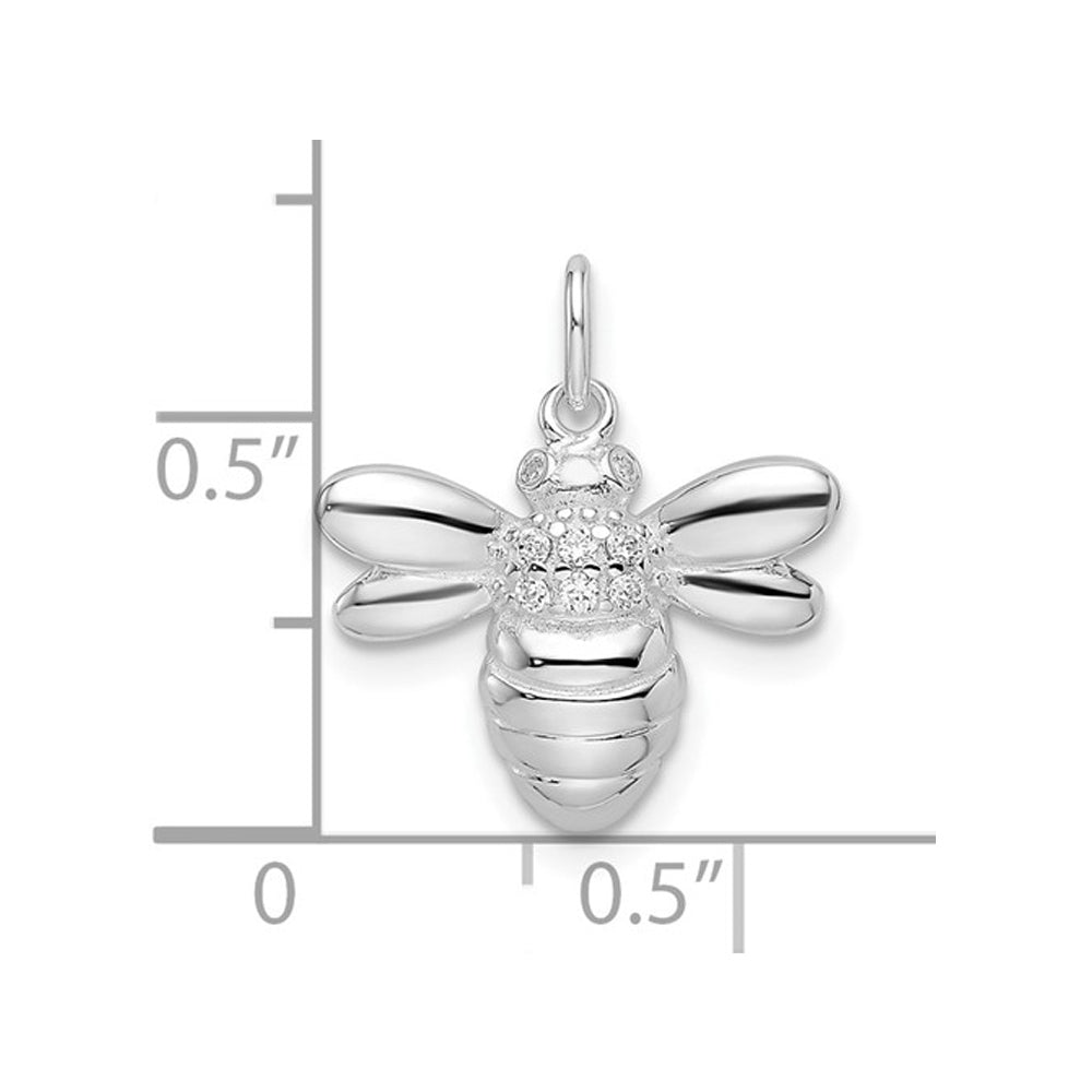 Sterling Silver Bee Pendant Necklace with Cubic (CZ) and Chain Image 2