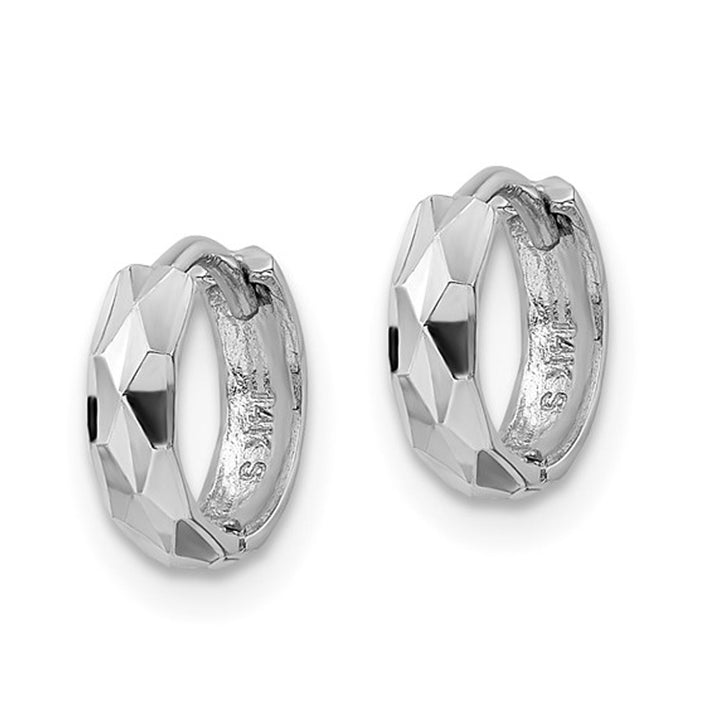 14K White Gold Hinged Hoop Diamond-Cut Earrings (2.50mm thick) Image 2