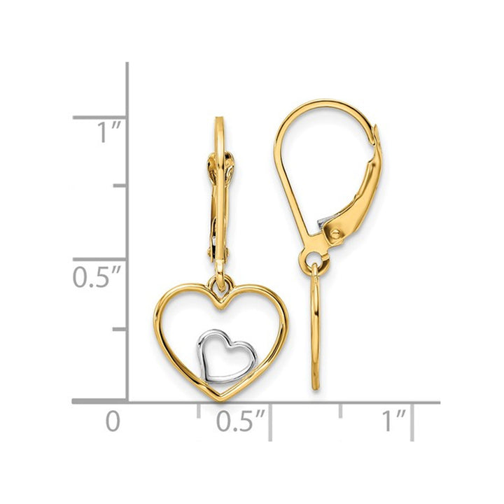 14K Yellow and White Gold Heart Dangle Earrings Image 4