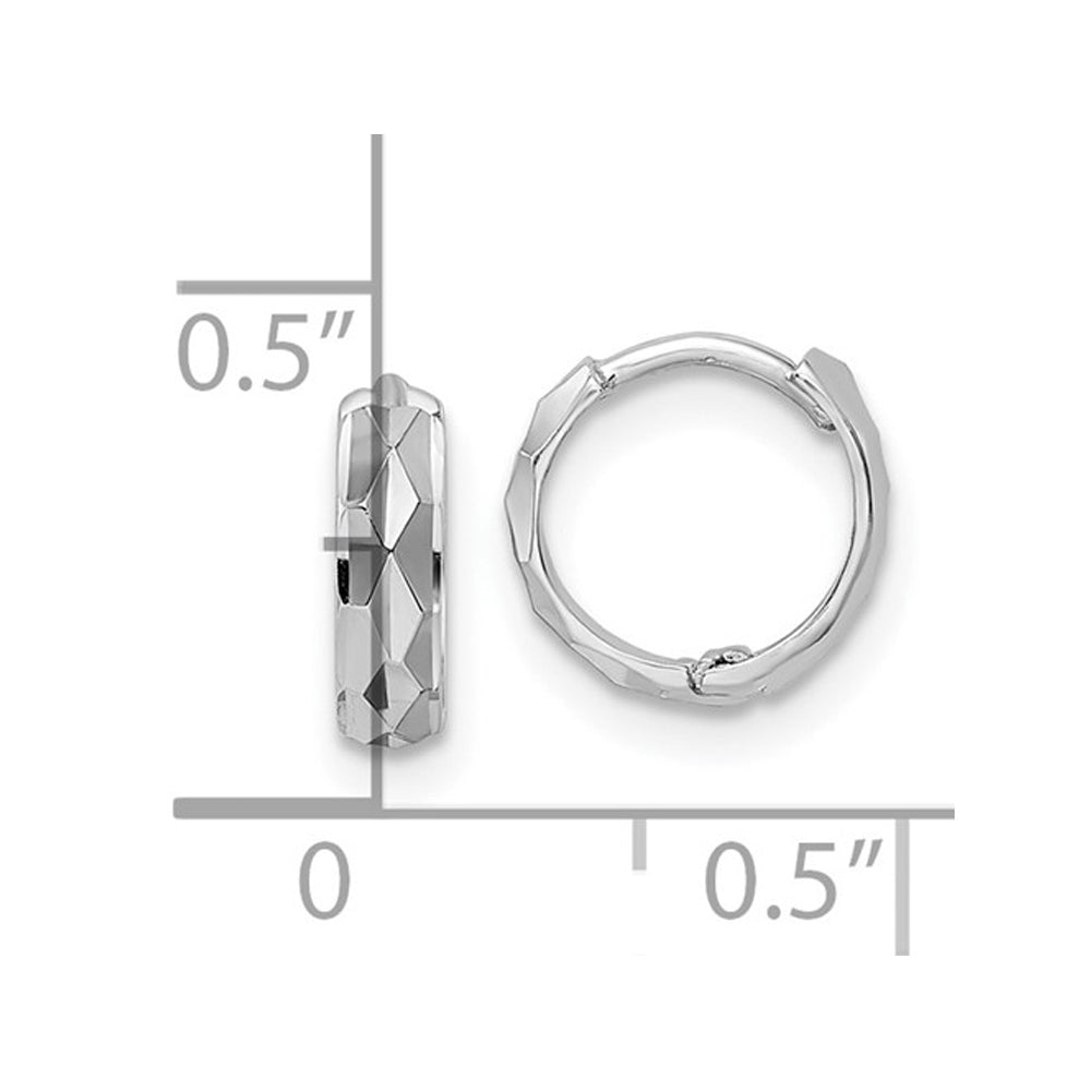 14K White Gold Hinged Hoop Diamond-Cut Earrings (2.50mm thick) Image 3