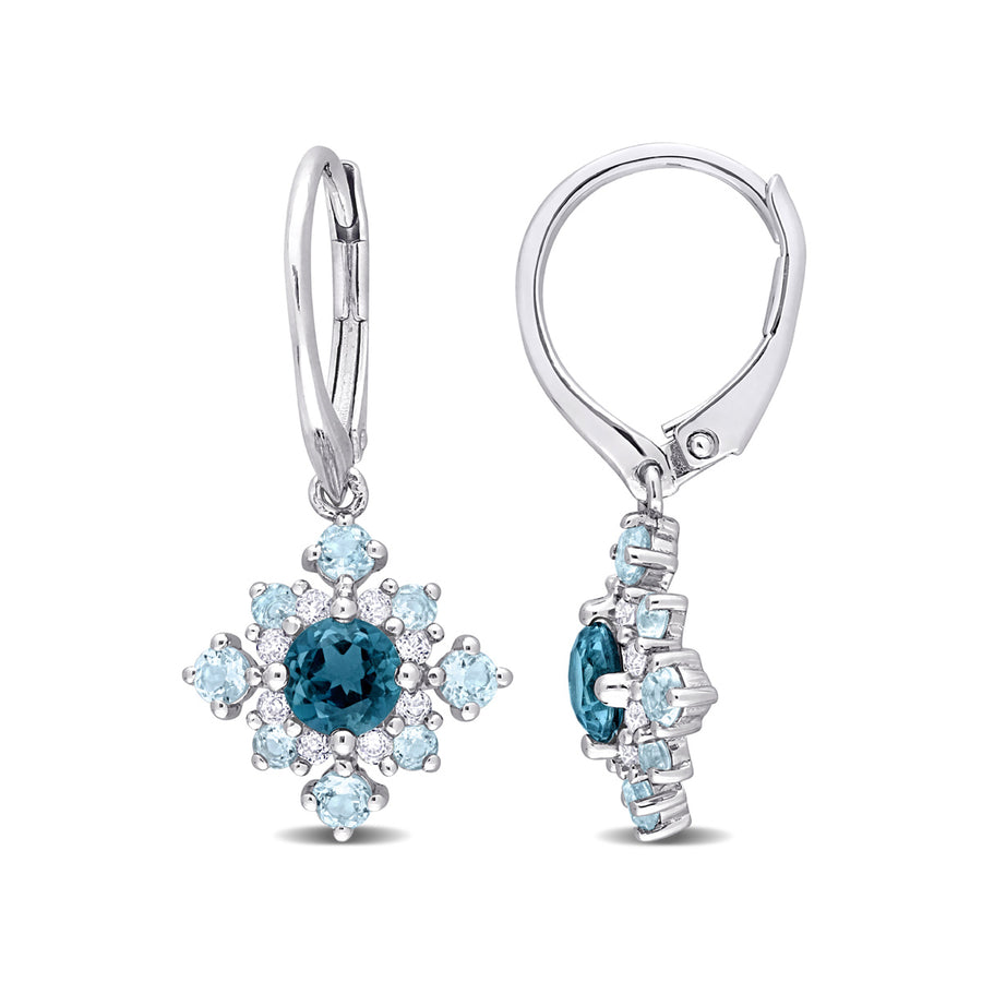 2.60 Carat (ctw) London Blue Topaz and White Topaz Cluster Earrings in Sterling Silver Image 1