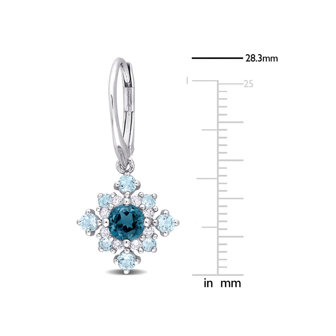 2.60 Carat (ctw) London Blue Topaz and White Topaz Cluster Earrings in Sterling Silver Image 3