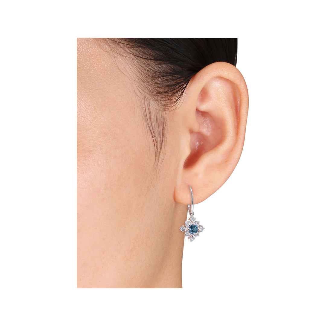 2.60 Carat (ctw) London Blue Topaz and White Topaz Cluster Earrings in Sterling Silver Image 4