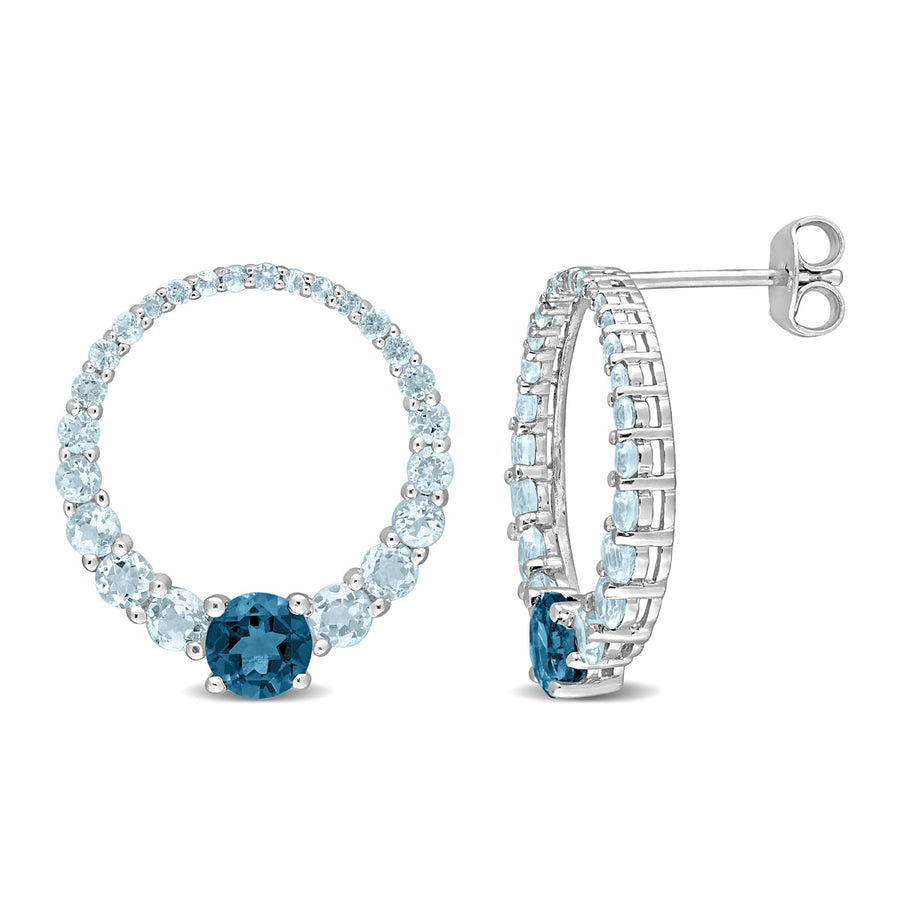 2.58 Carat (ctw) London Blue Topaz Circle Earrings in Sterling Silver Image 1