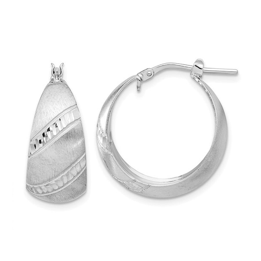 Sterling Silver Satin and Diamond-Cut Hoop Earrings Image 1