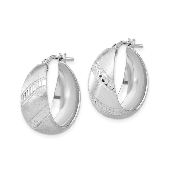 Sterling Silver Satin and Diamond-Cut Hoop Earrings Image 2