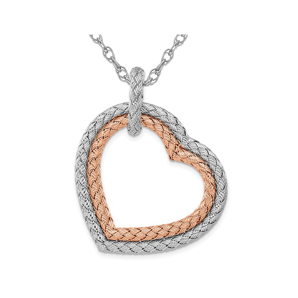 Sterling Silver Rose-plated Woven Hearts Pendant Necklace with Chain Image 1