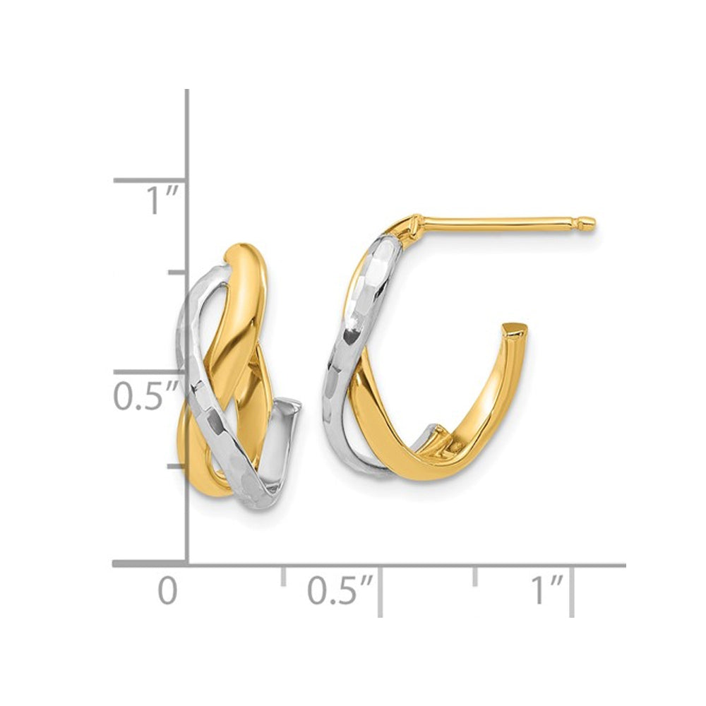 14K Yellow and White Gold Polished J-Hoop Earrings Image 3