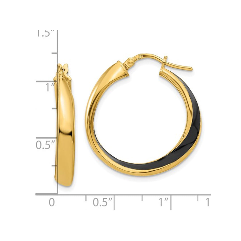 Sterling Silver Yellow Plated Hoop Earrings with Black Enamel 1 Inch (3.50 mm Thick) Image 3