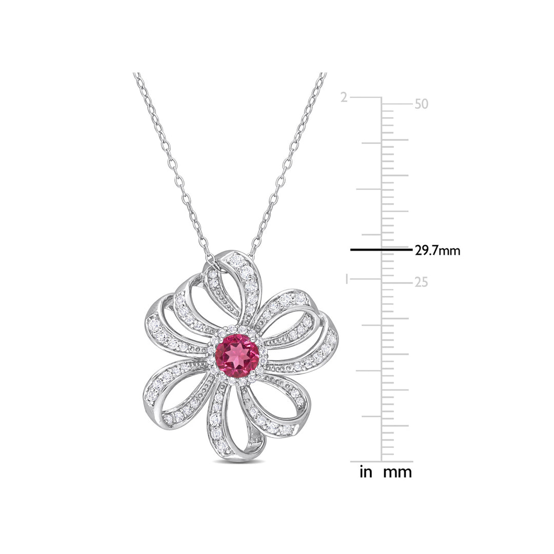 2.30 Carat (ctw) Pink Topaz and White Topaz Flower Pendant Necklace in Sterling Silver with Chain Image 3