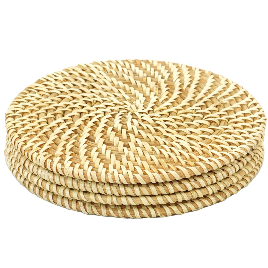 Set of 4 Round Natural Woven Rattan Placemats for Kitchen Dining Decor Image 4