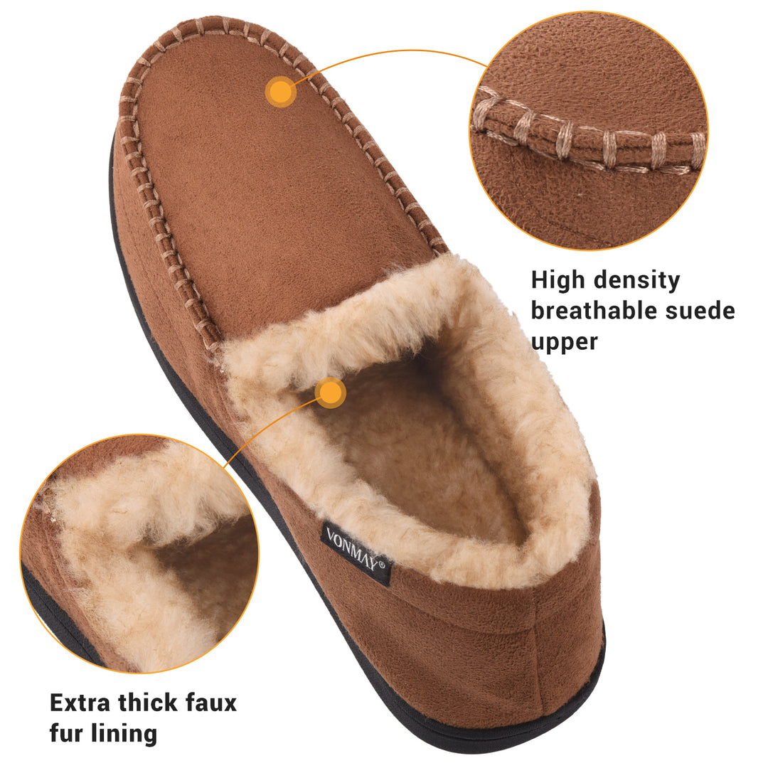 VONMAY Mens Moccasin Slippers Fluffy faux House Shoes Home Warm Memory Foam Indoor Outdoor Non-slip Image 7