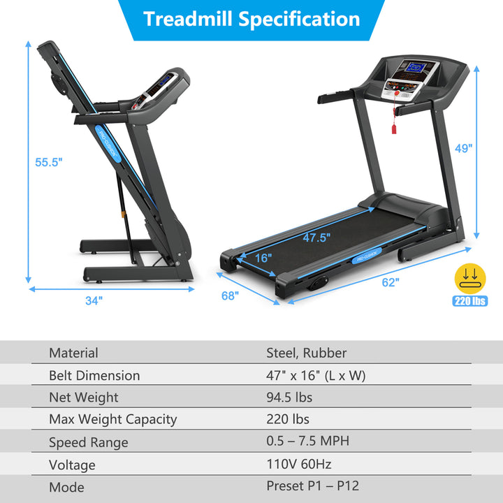 2.25HP Foldable Electric Treadmill Running Machine Exercise Home Image 9