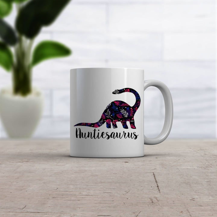 Auntiesaurus Floral Mug Cute Dinosaur Aunt Coffee Cup - 11oz Image 2