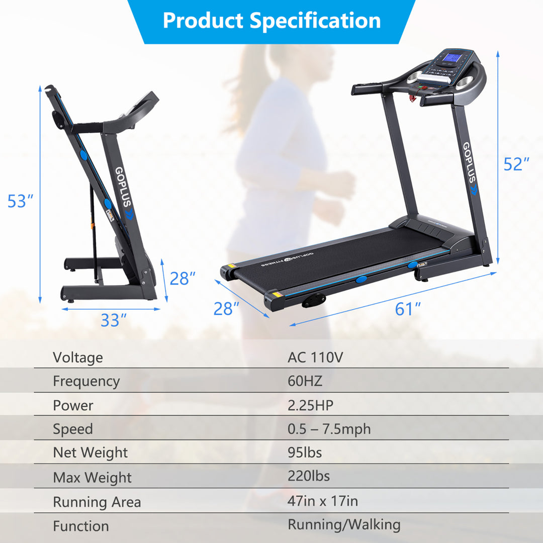 2.25HP Folding Treadmill Electric Motorized Power Running Fitness Machine Image 9