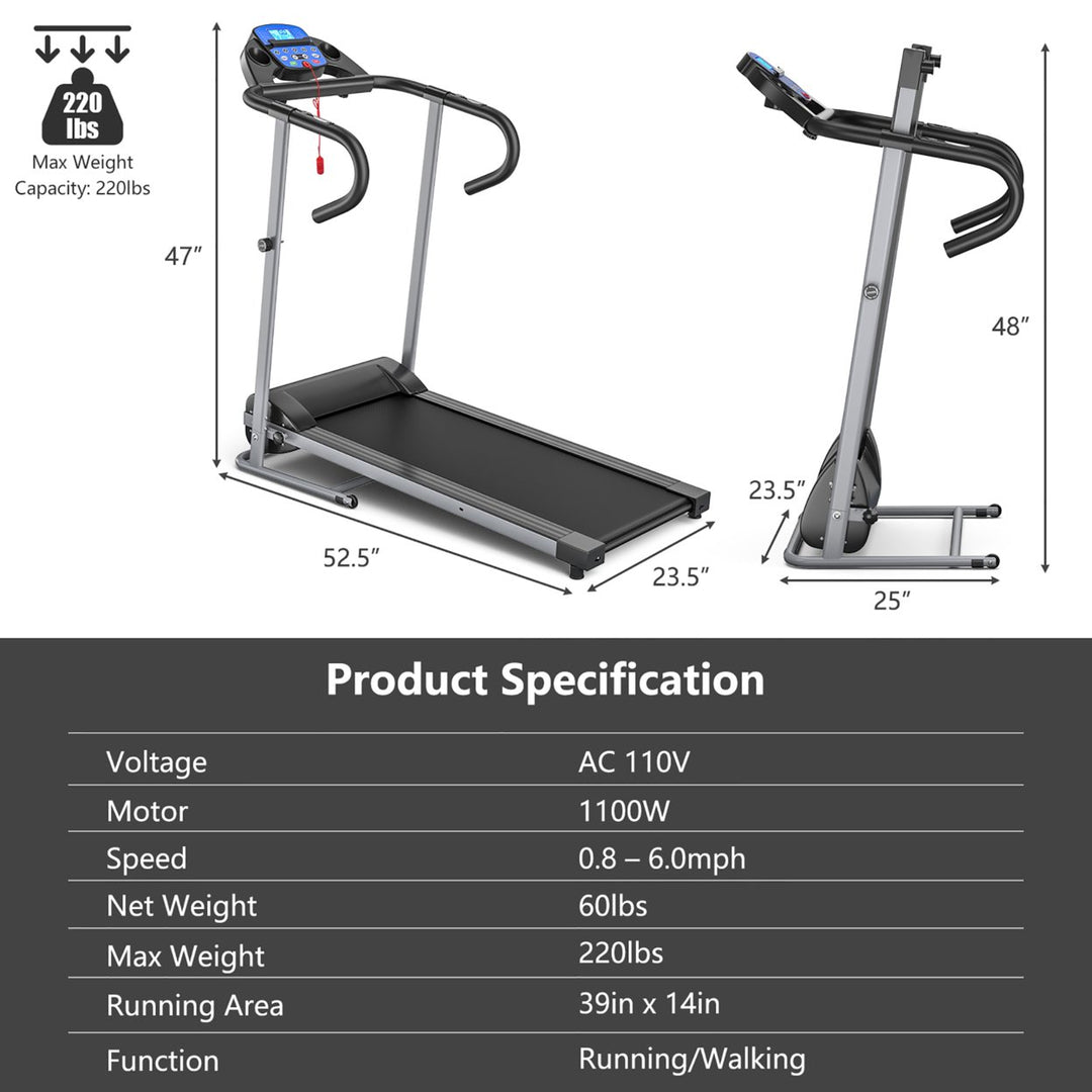 1100W Folding Treadmill Electric Support Motorized Power Running Fitness Machine Image 10