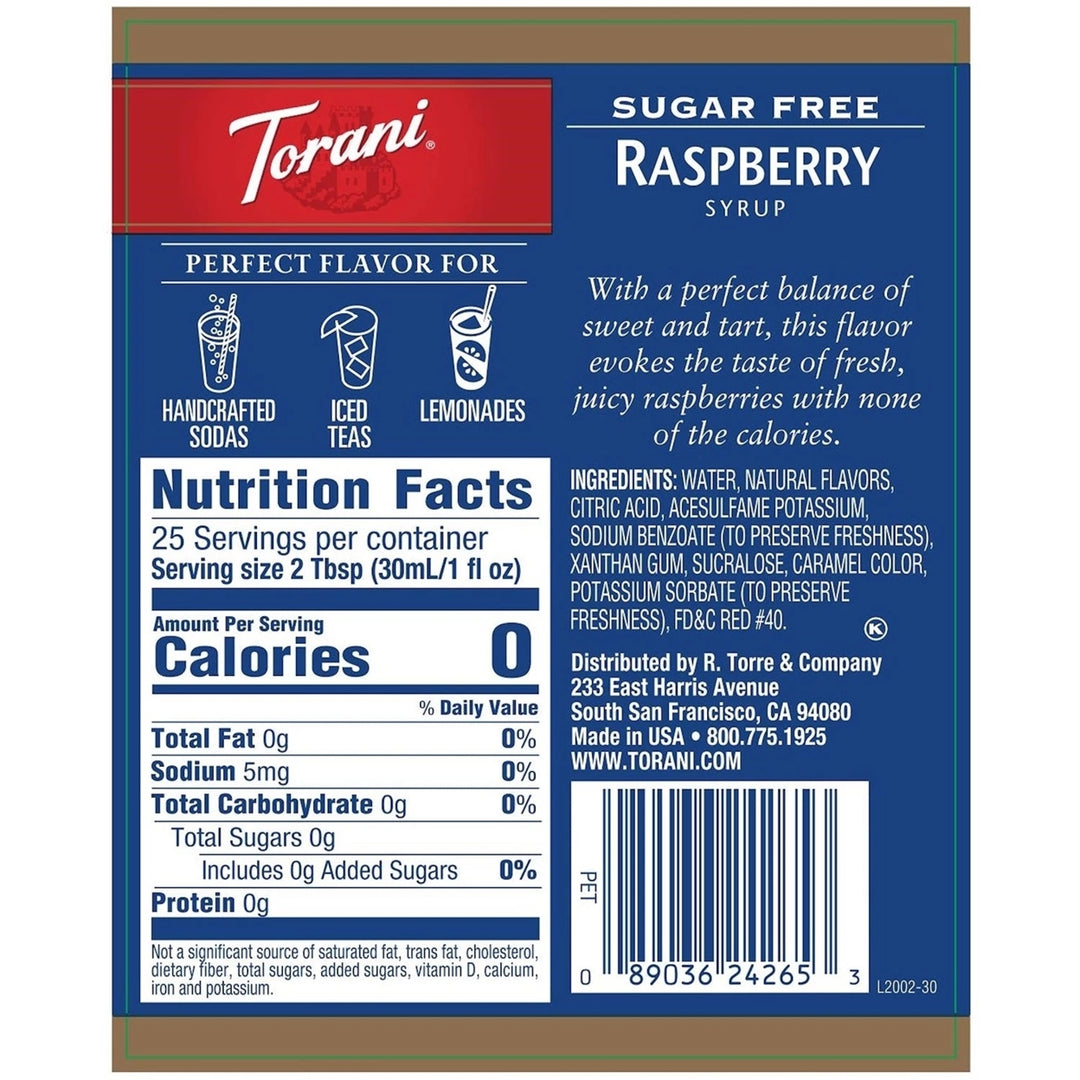 Torani Sugar-Free Raspberry Syrup (750 mL) Image 4