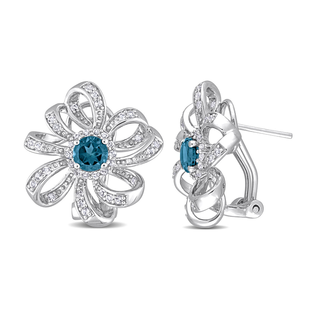 1.88 Carat (ctw) London Blue and White Topaz Flower Earrings in Sterling Silver Image 1