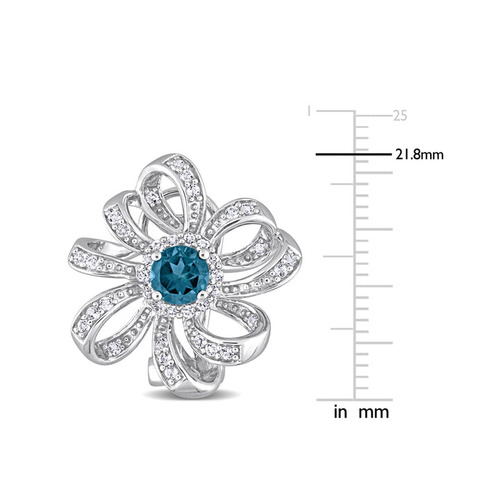 1.88 Carat (ctw) London Blue and White Topaz Flower Earrings in Sterling Silver Image 3