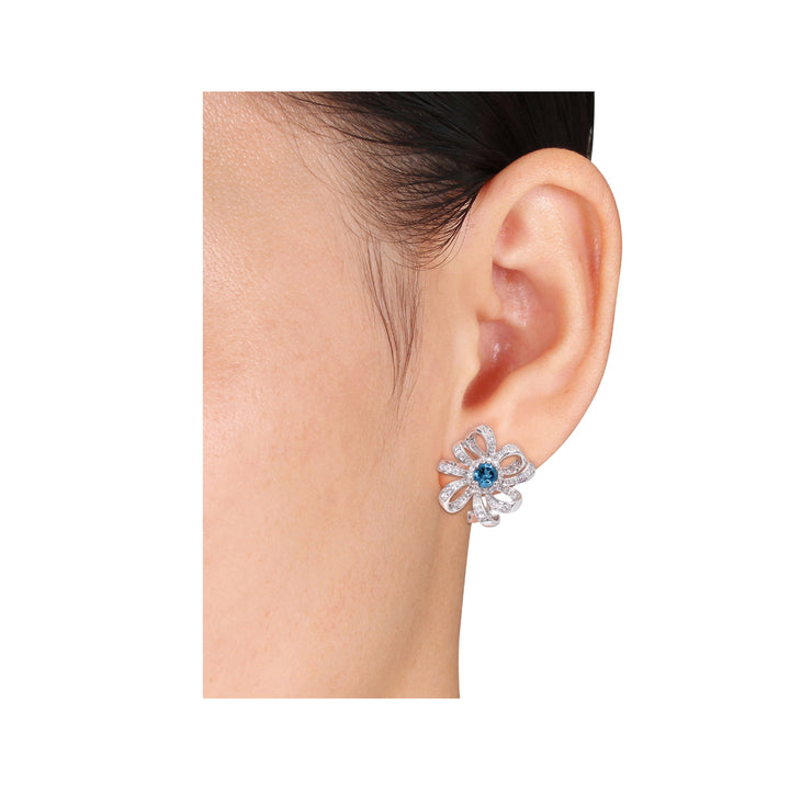 1.88 Carat (ctw) London Blue and White Topaz Flower Earrings in Sterling Silver Image 4