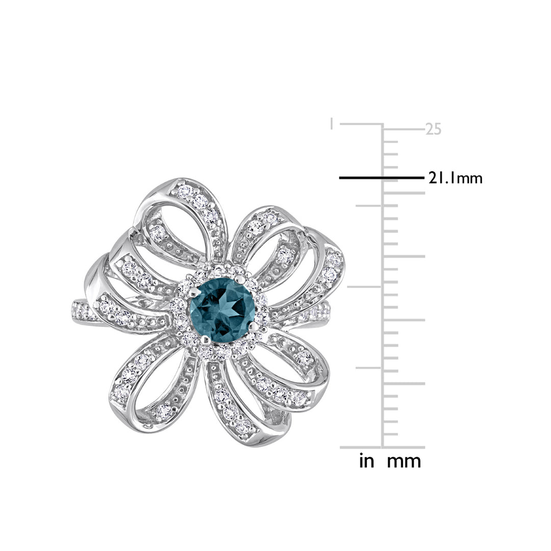 1.00 Carat (ctw) London Blue Topaz and White Topaz Ring in Sterling Silver Image 4