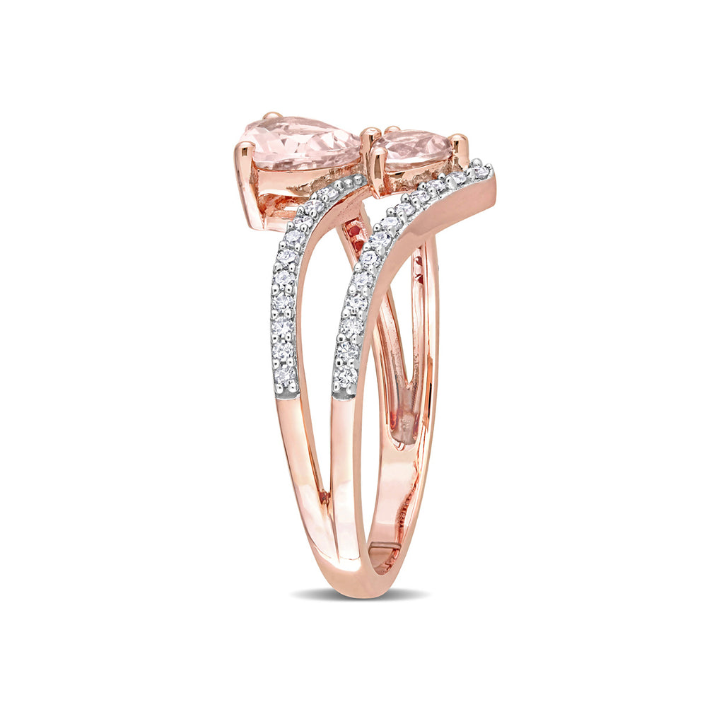 7/8 Carat (ctw) Morganite Double Heart Ring in 10K Rose Pink Gold with Diamonds Image 2