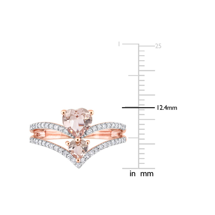 7/8 Carat (ctw) Morganite Double Heart Ring in 10K Rose Pink Gold with Diamonds Image 4