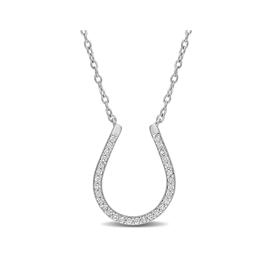 1/6 Carat (ctw) Diamond Horseshoe Charm Pendant Necklace in Sterling Silver with Chain Image 1