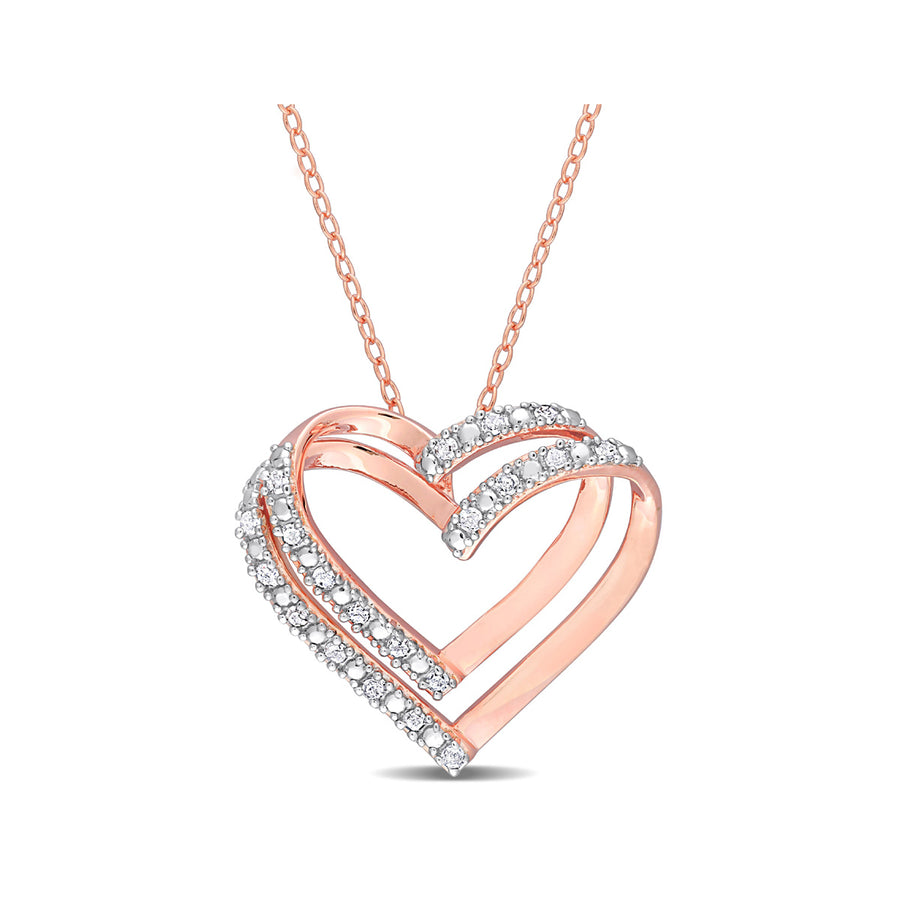 1/5 carat (ctw) Diamond Heart Pendant Necklace in Pink Plated Sterling Silver with Chain Image 1