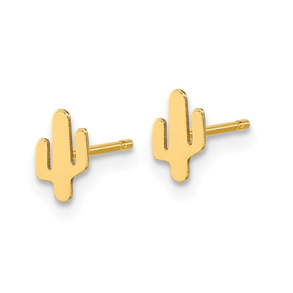 Small 14K Yellow Gold Polished Cactus Post Earrings Image 2