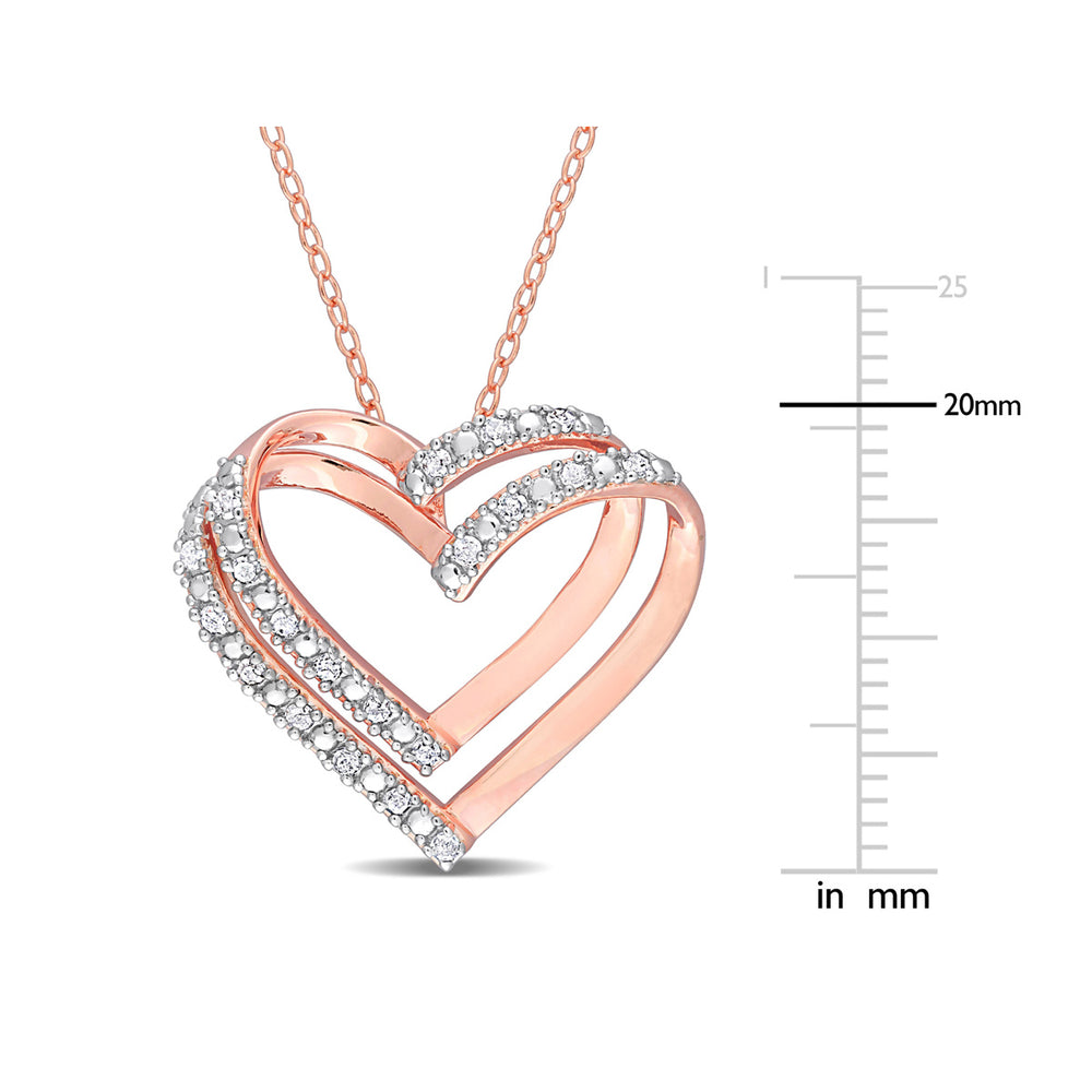 1/5 carat (ctw) Diamond Heart Pendant Necklace in Pink Plated Sterling Silver with Chain Image 2