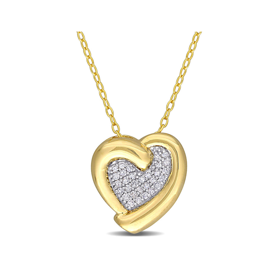1/6 Carat (ctw) Diamond Heart Pendant Necklace in Yellow Plated Silver with Chain Image 1