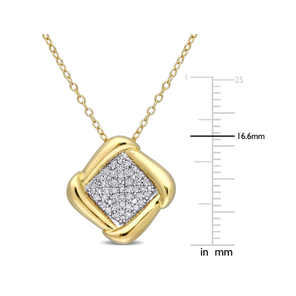 1/5 Carat (ctw) Diamond Square Pendant Necklace in Yellow Plated Silver with Chain Image 2