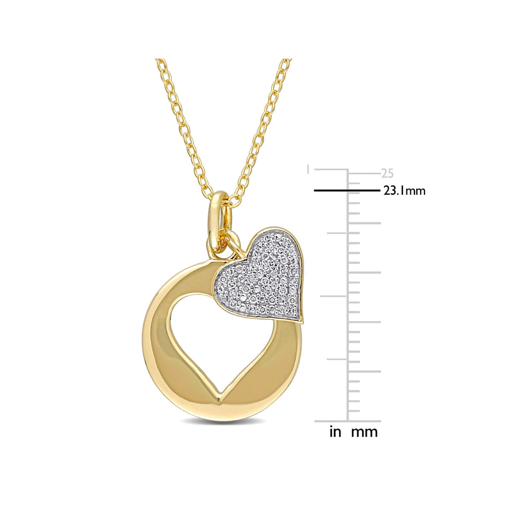1/10 Carat (ctw) Diamond Double Heart Pendant Necklace in Yellow Plated Silver with Chain Image 2