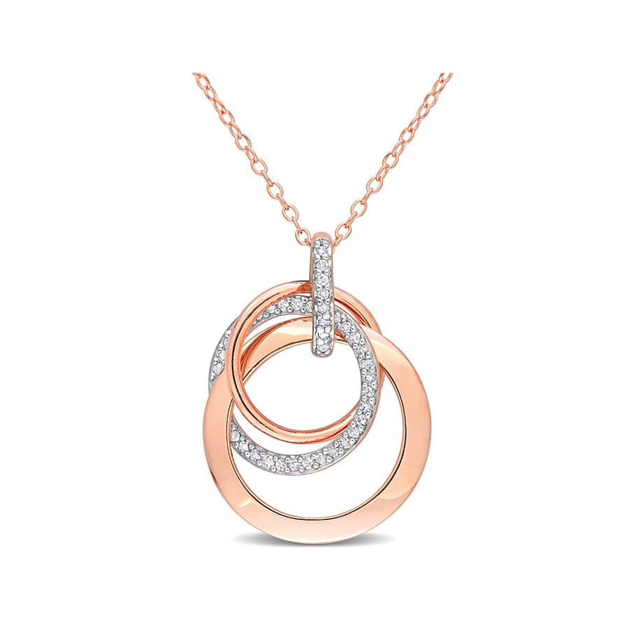 1/5 Carat (ctw) Diamond Triple Circle Pendant Necklace in Pink Plated Silver with Chain Image 1