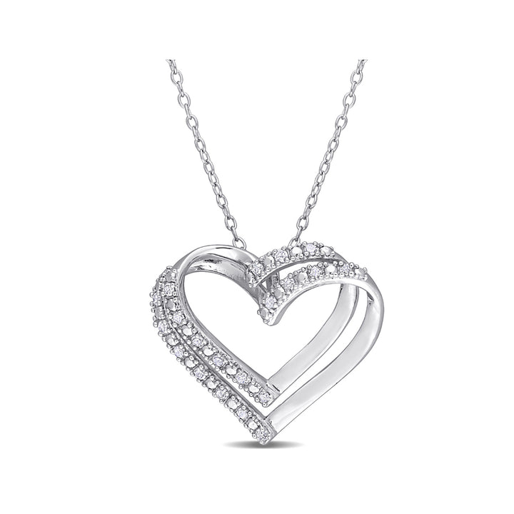 1/5 carat (ctw) Diamond Heart Pendant Necklace in Sterling Silver with Chain Image 1