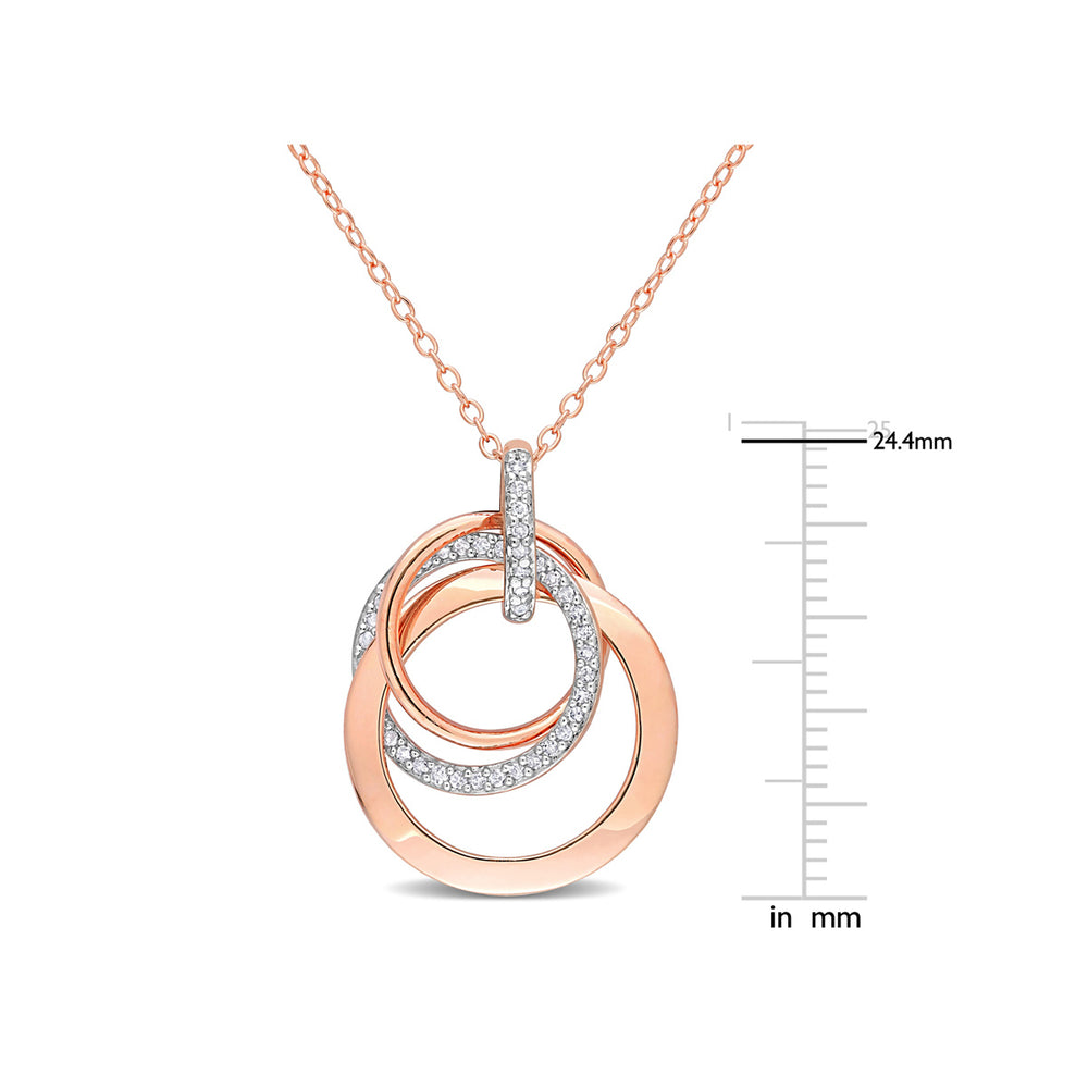 1/5 Carat (ctw) Diamond Triple Circle Pendant Necklace in Pink Plated Silver with Chain Image 2