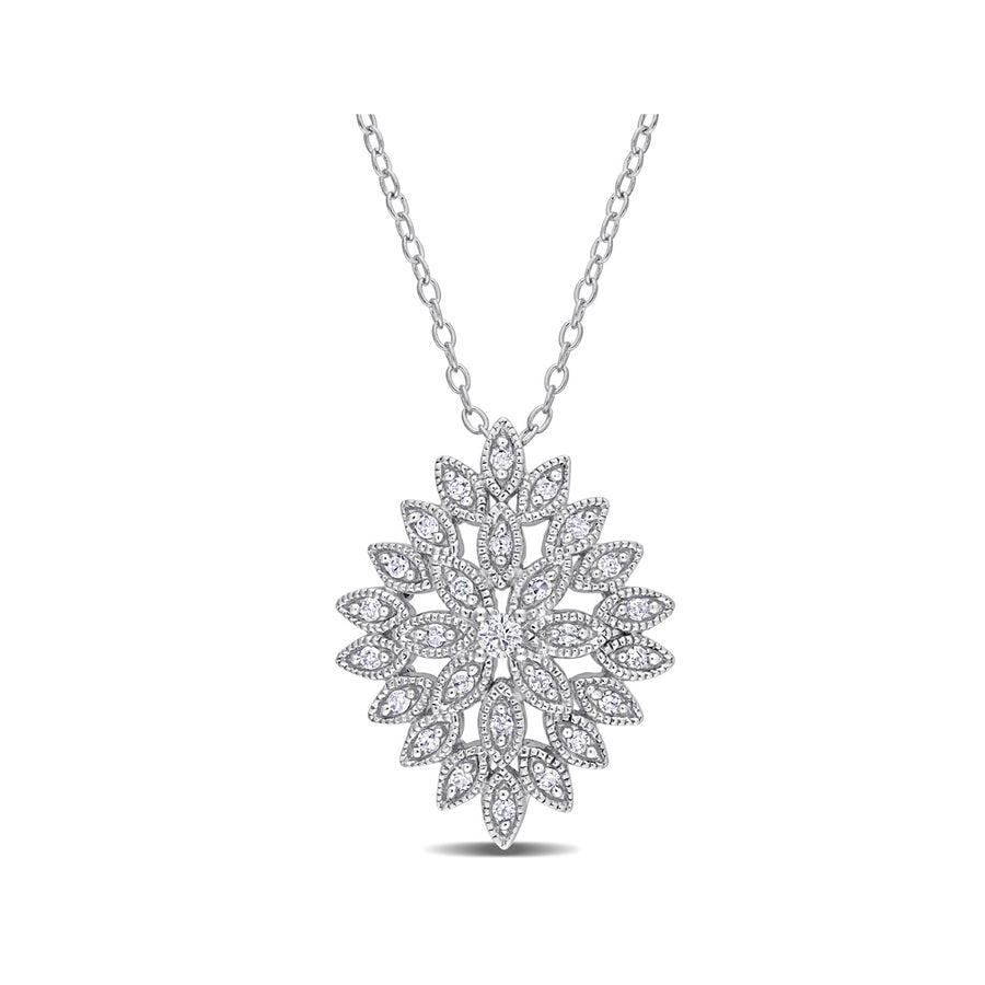 1/4 Carat (ctw) Diamond Cluster Pendant Necklace in Sterling Silver with Chain Image 1