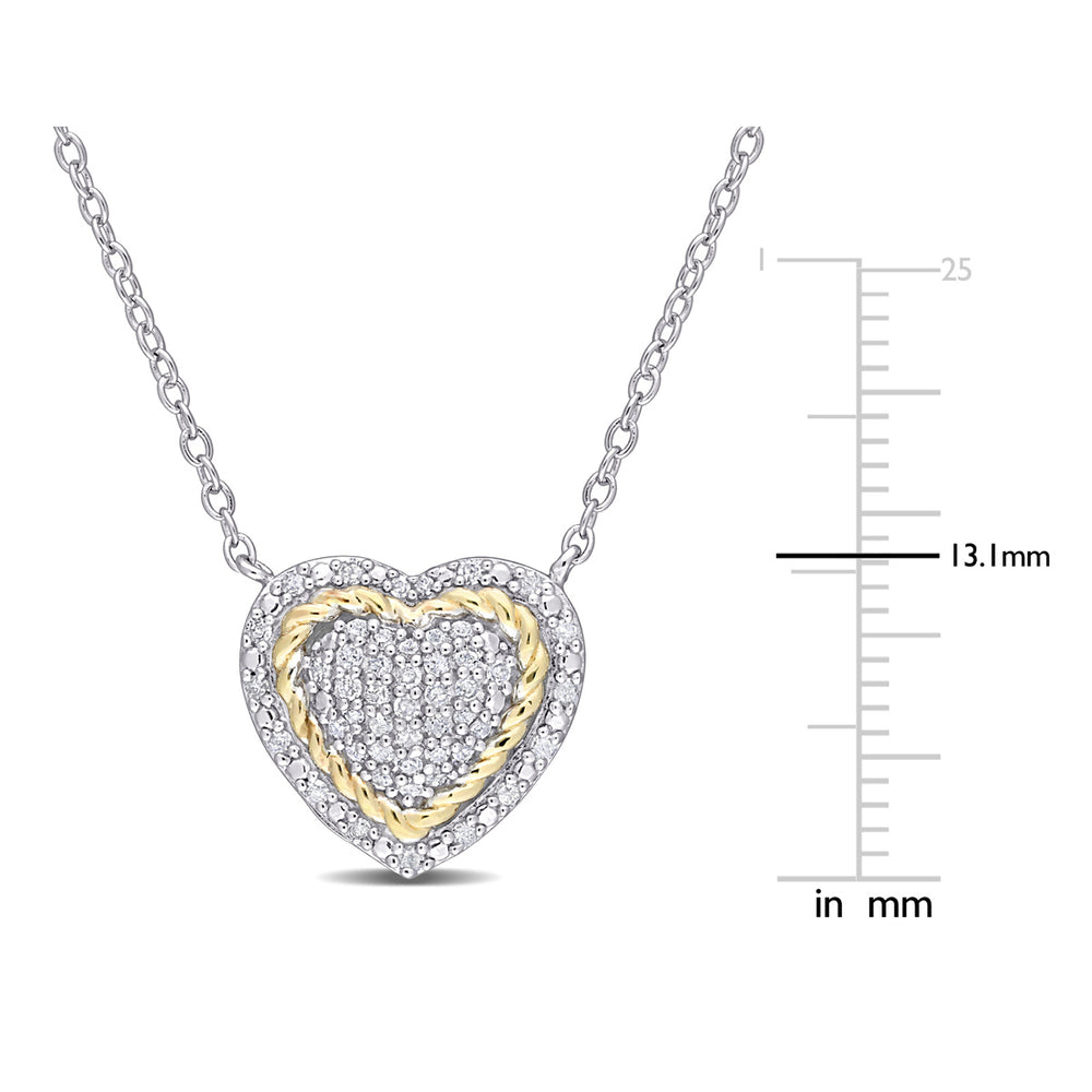 1/4 Carat (ctw) Diamond Heart Rope Pendant Necklace in Sterling Silver with Chain Image 2