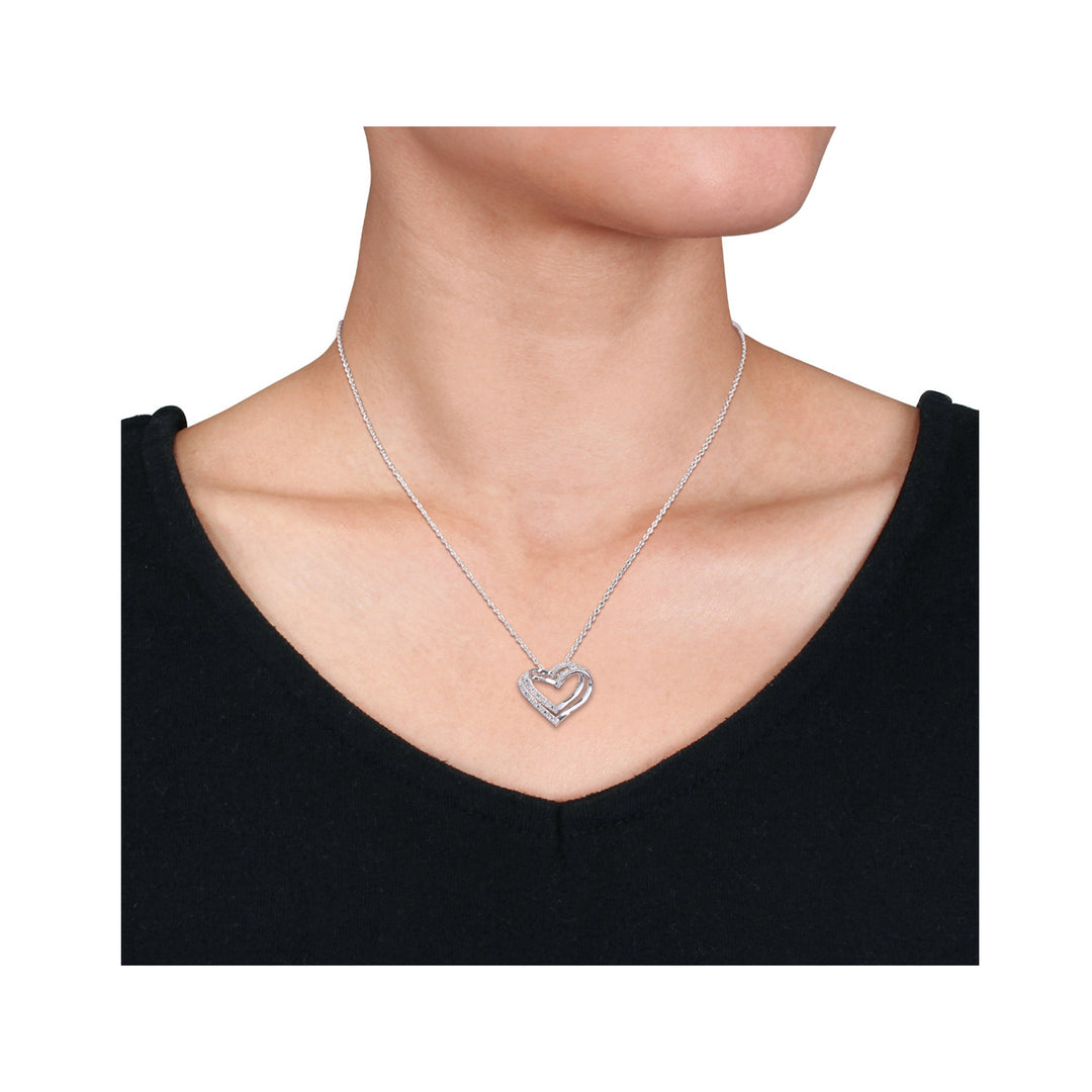 1/5 carat (ctw) Diamond Heart Pendant Necklace in Sterling Silver with Chain Image 3