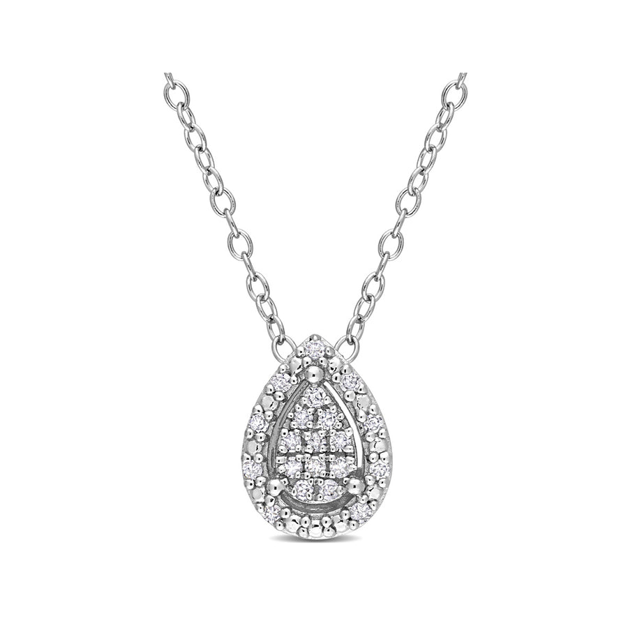 1/10 Carat (ctw) Diamond Teardrop Cluster Pendant Necklace in Sterling Silver with Chain Image 1