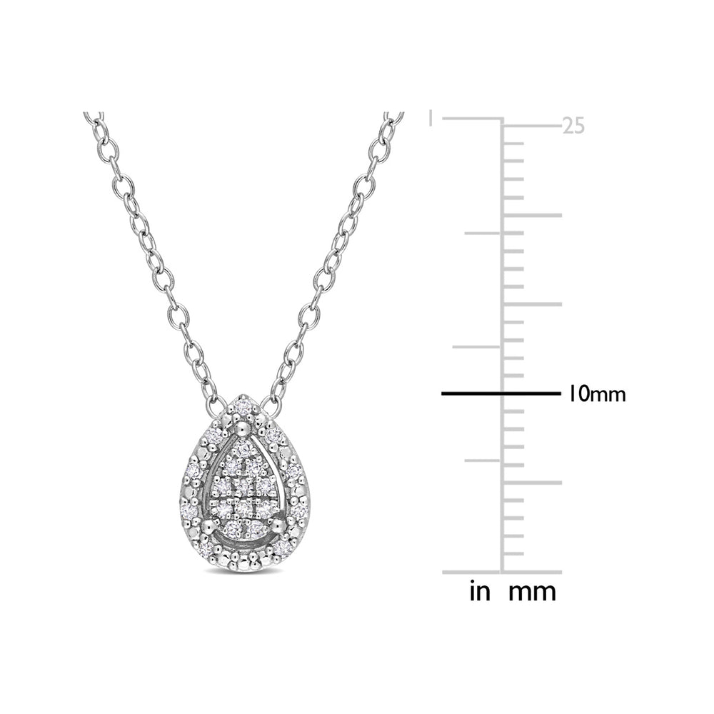 1/10 Carat (ctw) Diamond Teardrop Cluster Pendant Necklace in Sterling Silver with Chain Image 2