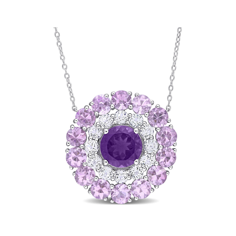 11.0 Carat (ctw) African Amethyst and White Topaz Halo Pendant Necklace in Sterling Silver with Chain Image 1