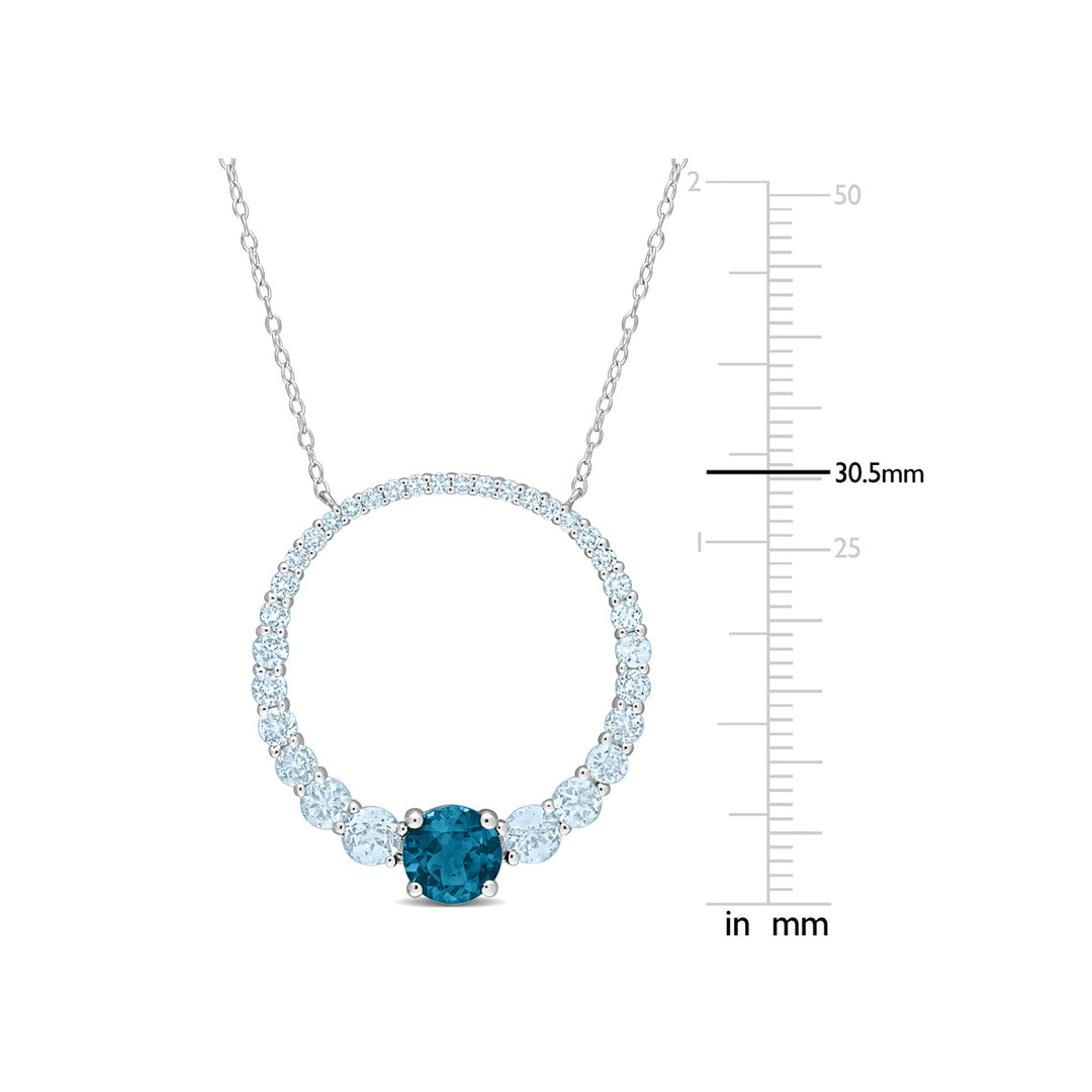 3.85 Carat (ctw) London Blue Topaz Circle of Life Pendant Necklace in Sterling Silver with Chain Image 3