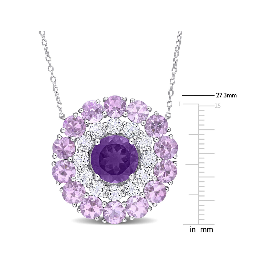 11.0 Carat (ctw) African Amethyst and White Topaz Halo Pendant Necklace in Sterling Silver with Chain Image 2