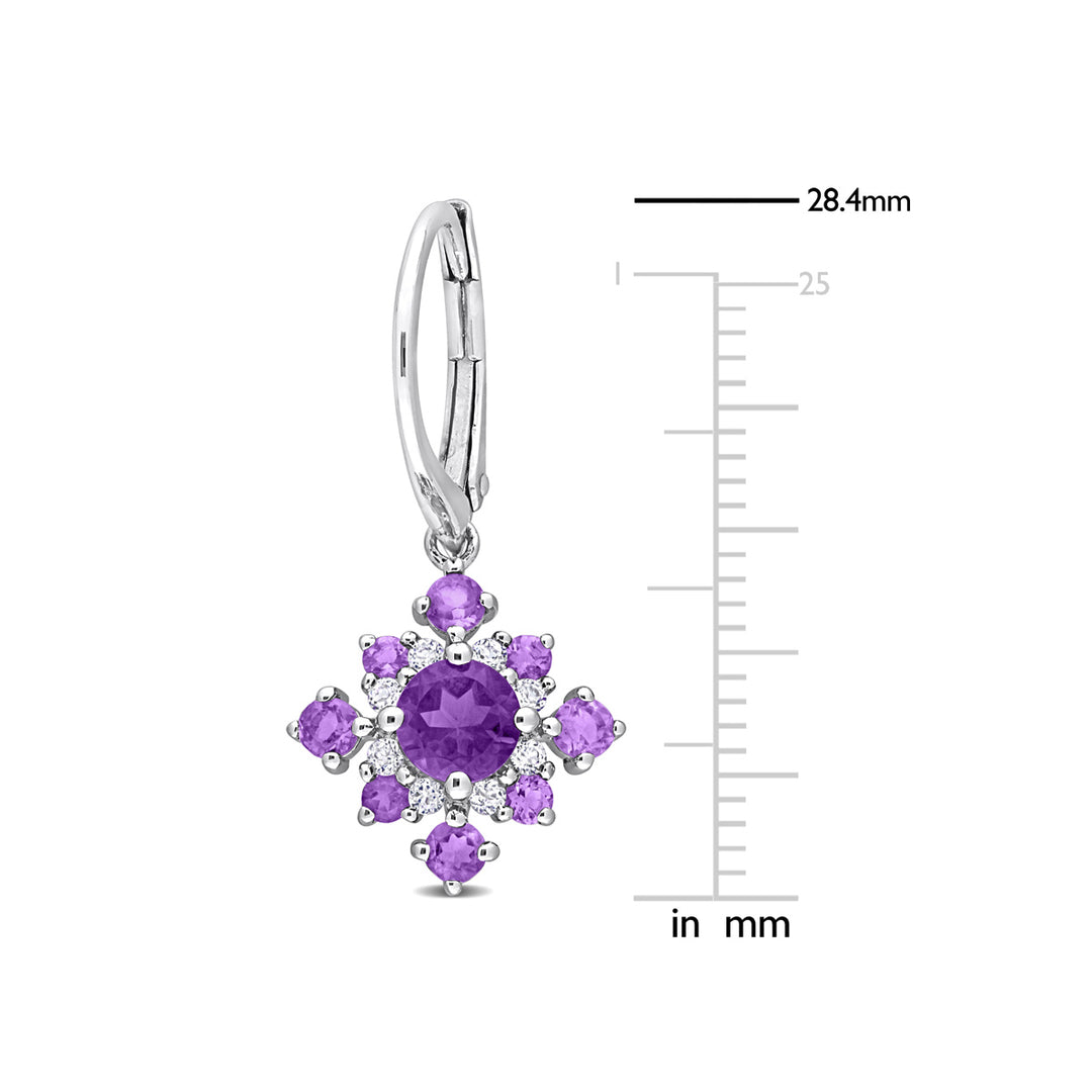 2.05 Carat (ctw) African Amethyst and White Topaz Cluster Dangle Earrings in Sterling Silver Image 3