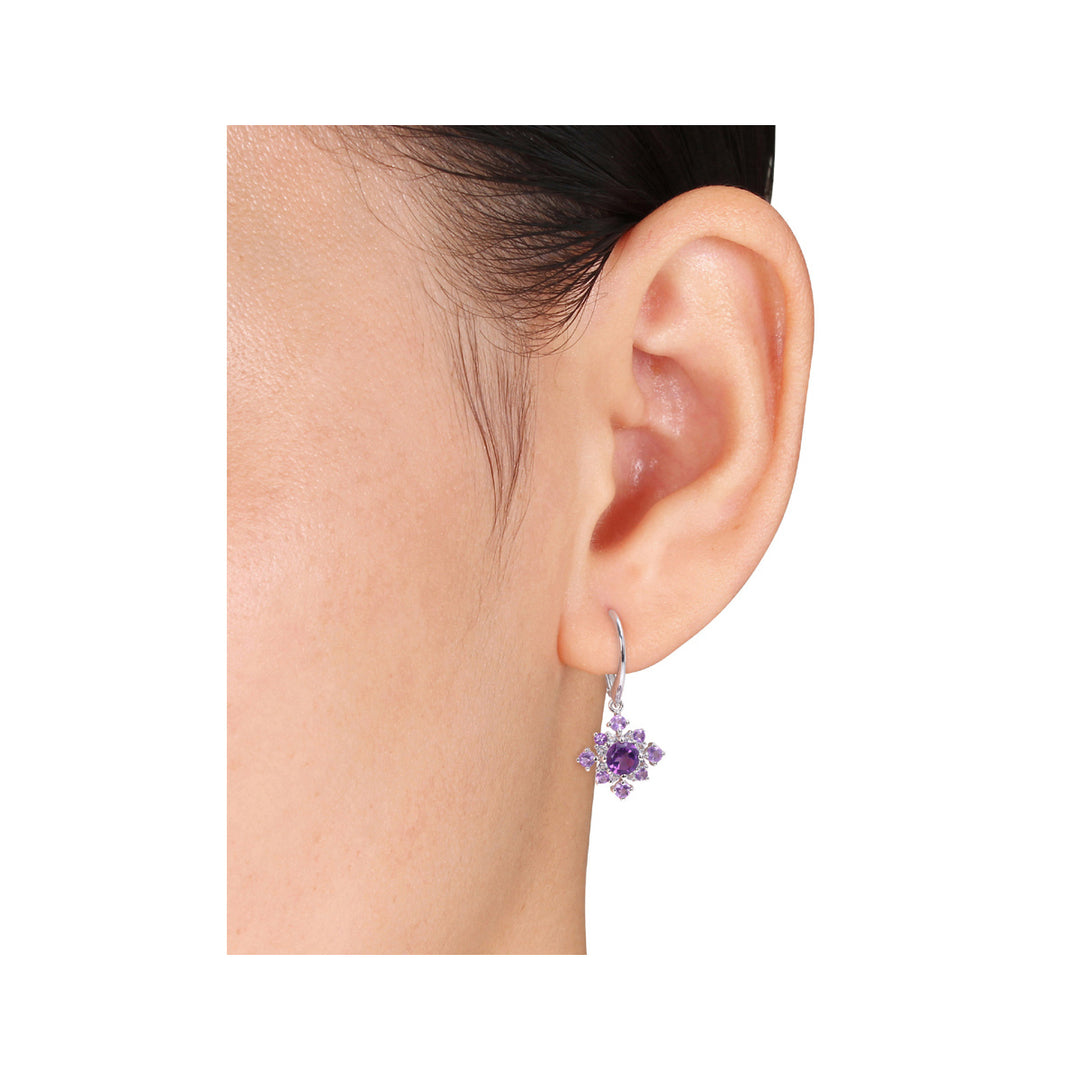 2.05 Carat (ctw) African Amethyst and White Topaz Cluster Dangle Earrings in Sterling Silver Image 4