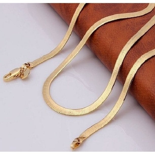 Yellow Gold 5mm Flat Herringbone Chain Necklace for Men or Women 20" - 24" Image 2