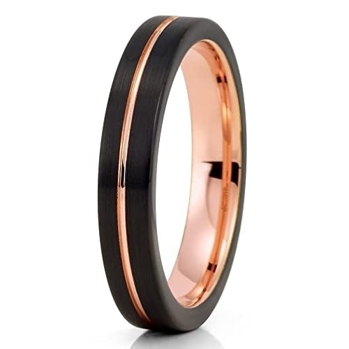 4mm Rose Gold Tungsten Wedding Ring,Black Tungsten Ring,Black Tungsten Wedding Ring,Engagement Ring,Anniversary Ring Image 1